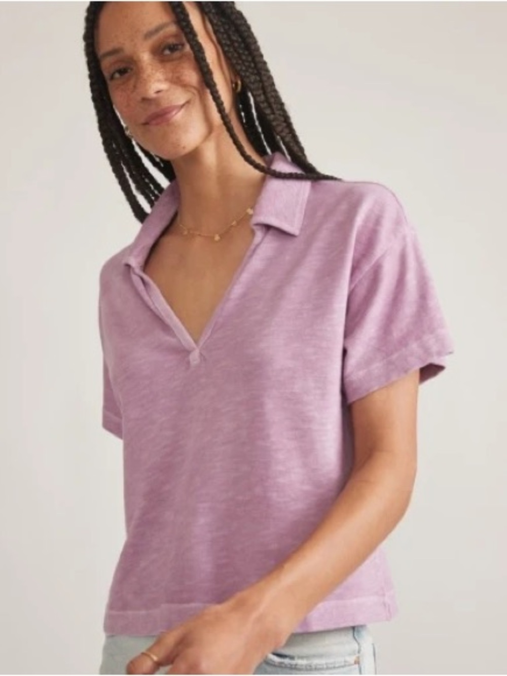 Marine Layer Vintage Slub Polo Tee Lavender Mist Medium